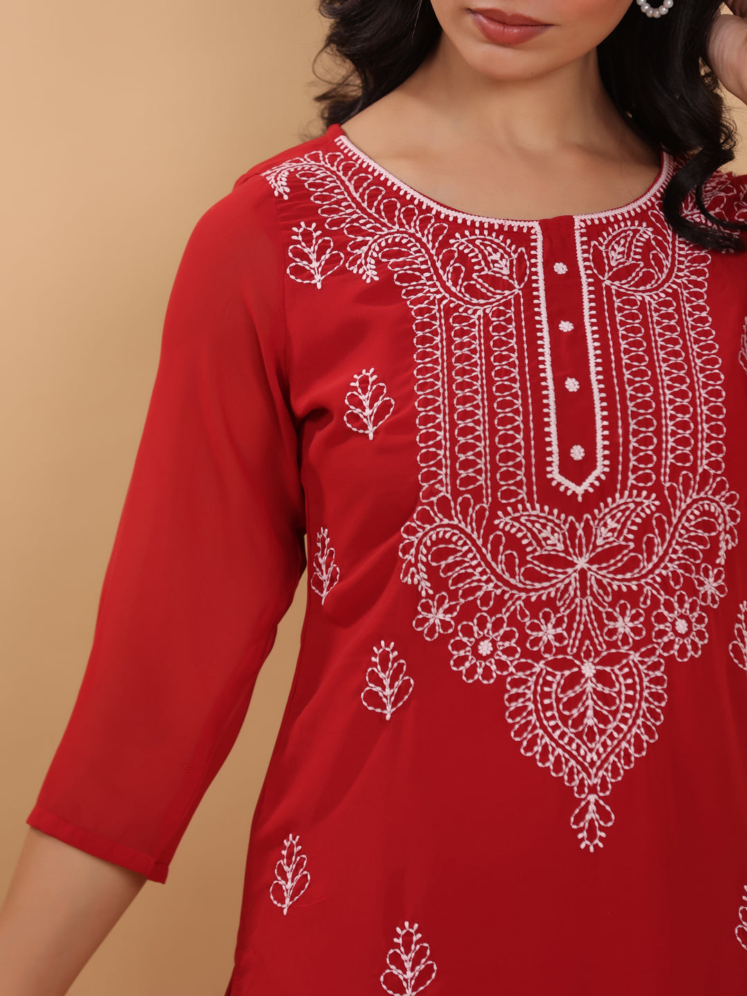 Maroon Georgette Embroidered Straight Kurta