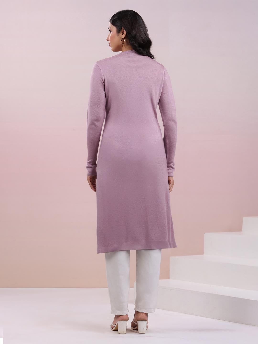 Lavender Woolen Textured Straight Winter Kurta