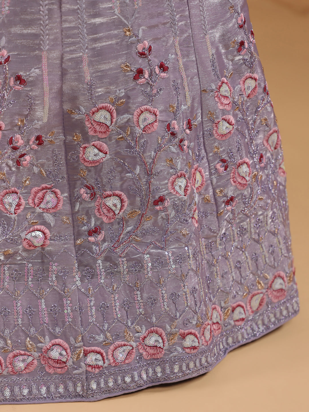 Lavender Organza Zari Embroidered Semi-Stitched Lehenga & Unstitched Choli with Dupatta Set