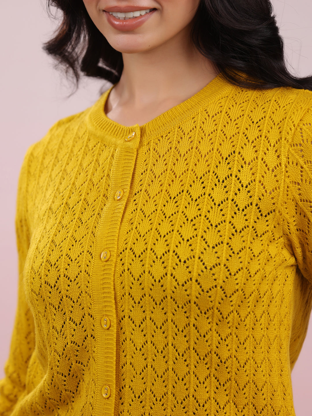 Mustard Woolen Self Design Winter Cardigan Shrug