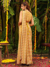 Mustard Georgette Floral Ready To Wear Dress Saree