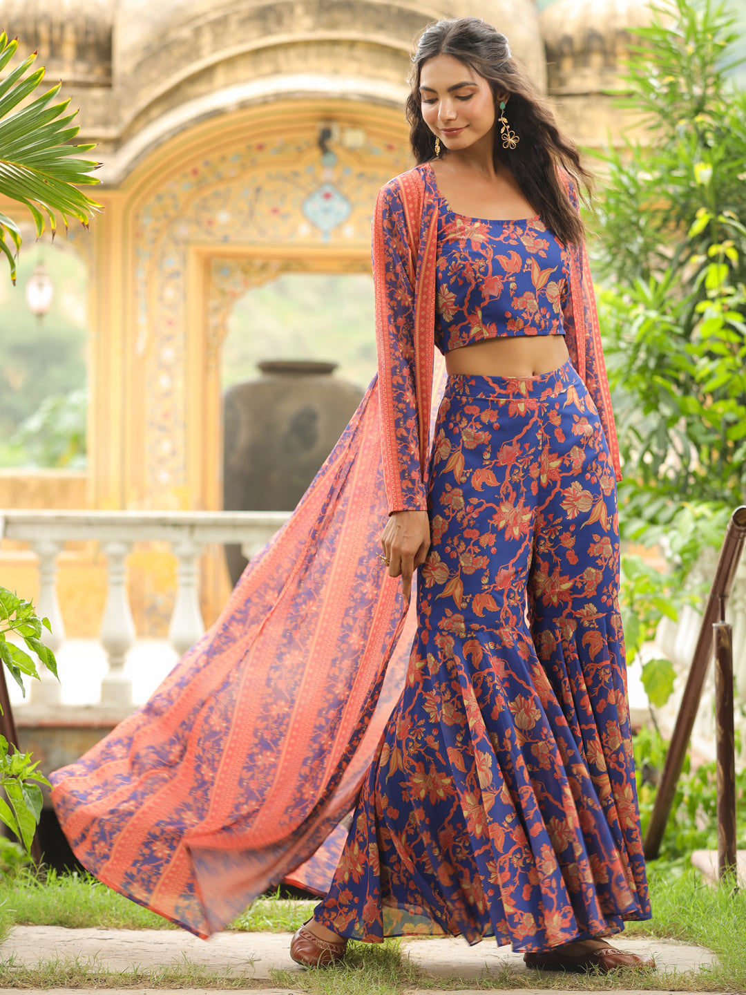 Navy Blue Georgette Floral Printed Co-Ord Set