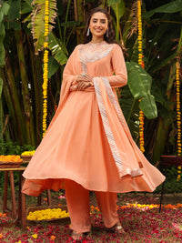 Peach Georgette Sequined Anarkali Kurta Set