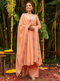 Peach Georgette Sequined Anarkali Kurta Set