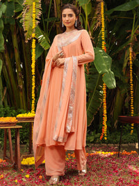 Peach Georgette Sequined Anarkali Kurta Set