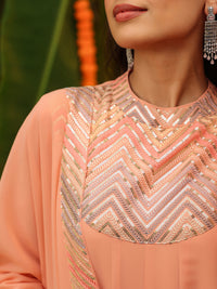 Peach Georgette Sequined Anarkali Kurta Set