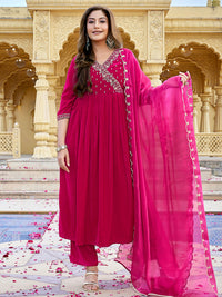 Pink Velvet Zari Embroidered Anarkali Kurta Set