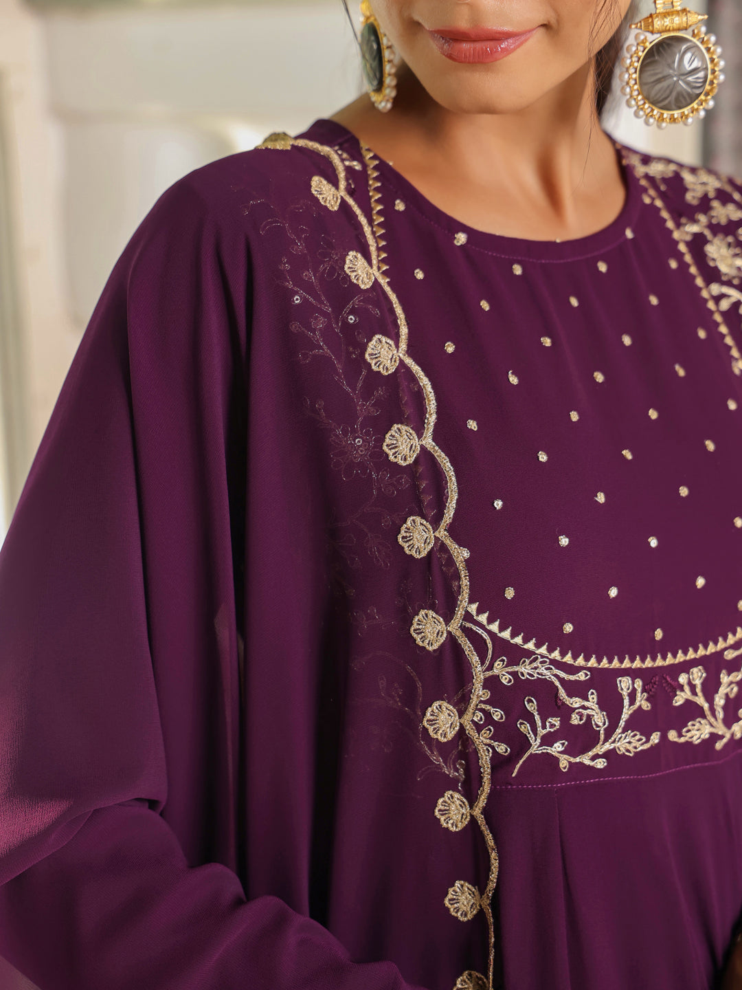 Purple Georgette Embroidered Anarkali Palazzo Set