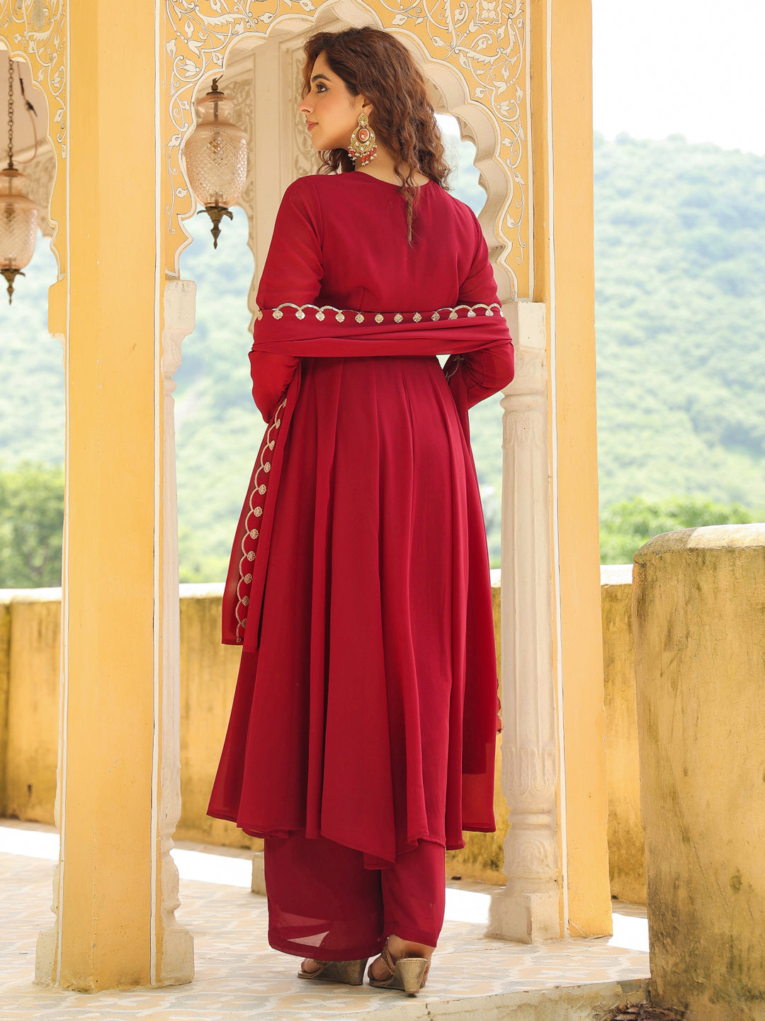 Maroon Georgette Embroidered Anarkali Kurta Set