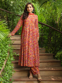 Mustard Georgette Floral Printed Anarkali Kurta Set