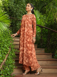 Brown Georgette Floral Printed Empire Kurta With Palazzo Set