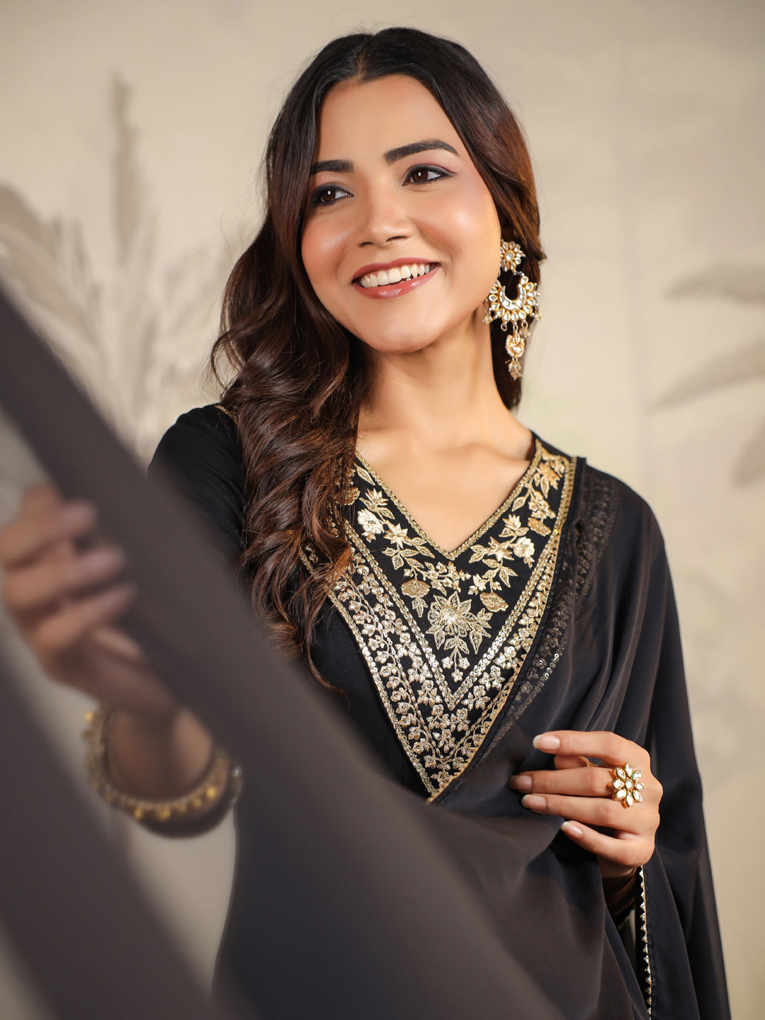 Black Rayon Zari Embroidered Anarkali Kurta Set