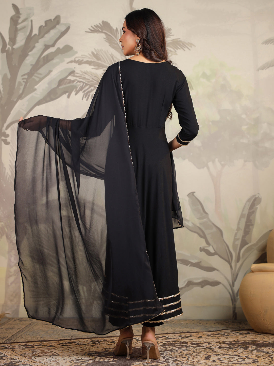 Black Rayon Zari Embroidered Anarkali Kurta Set