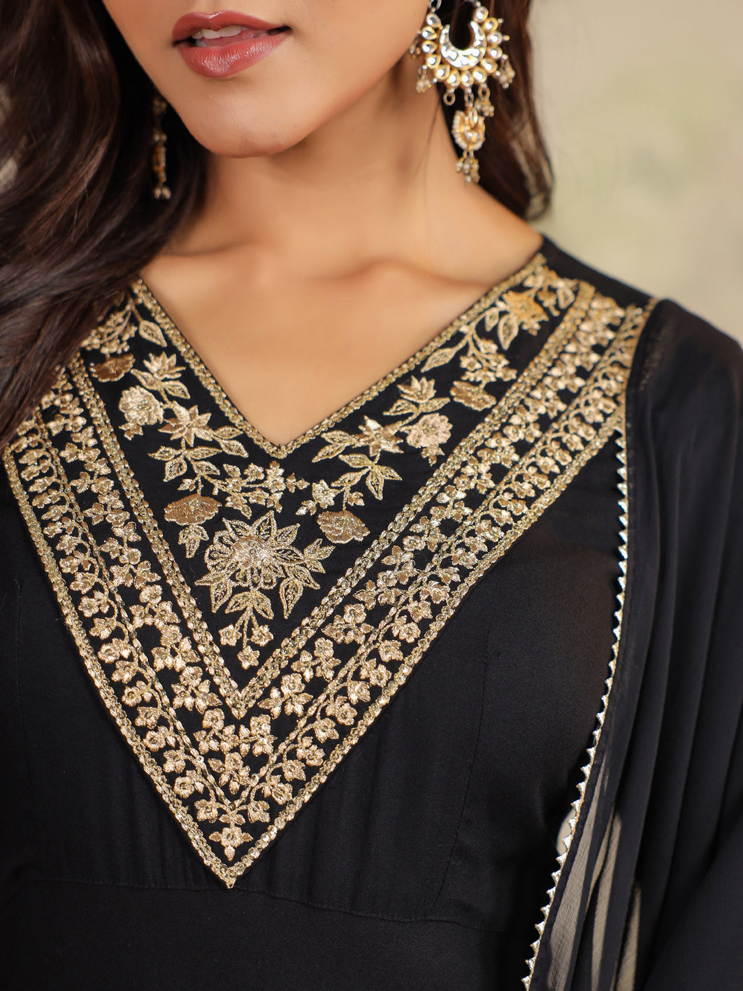 Black Rayon Zari Embroidered Anarkali Kurta Set