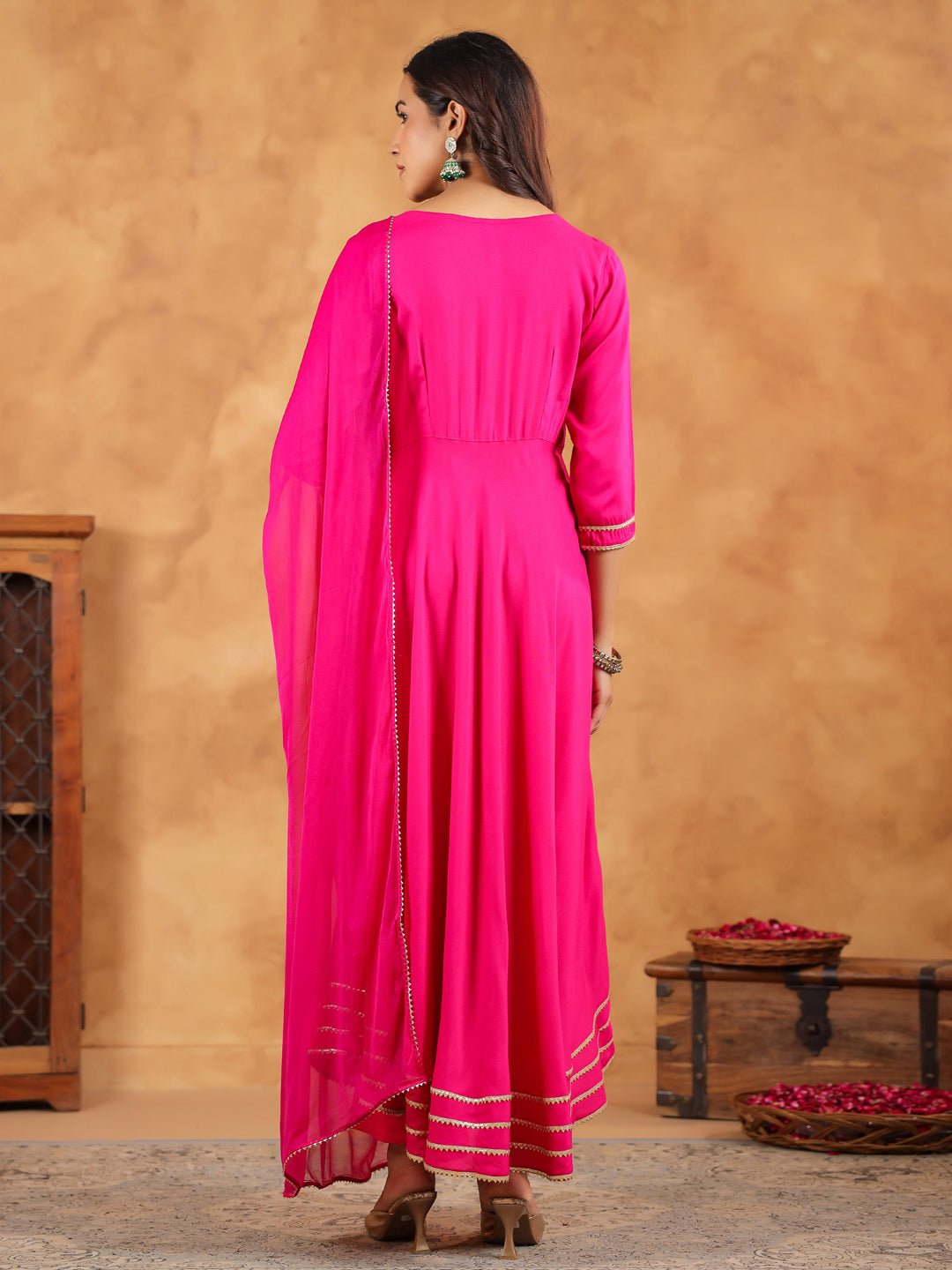 Pink Rayon Zari Embroidered Anarkali Kurta Set