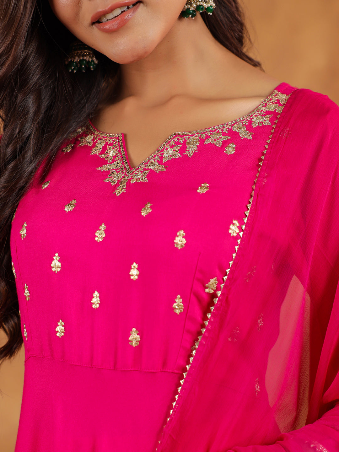 Pink Rayon Zari Embroidered Anarkali Kurta Set