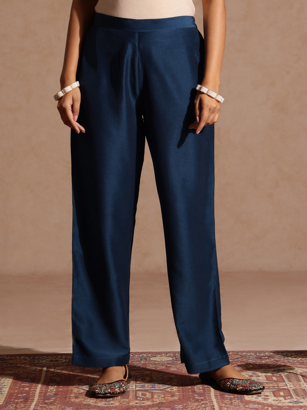 Janasya Women's Teal Blue Silk Blend Zari Embroidered Gold Printed Anarkali Kurta Set