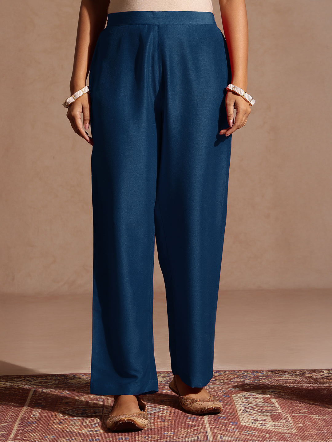 Janasya Women's Teal Blue Silk Blend Zari Yoke Embroidered A-line Kurta Set With Dupatta