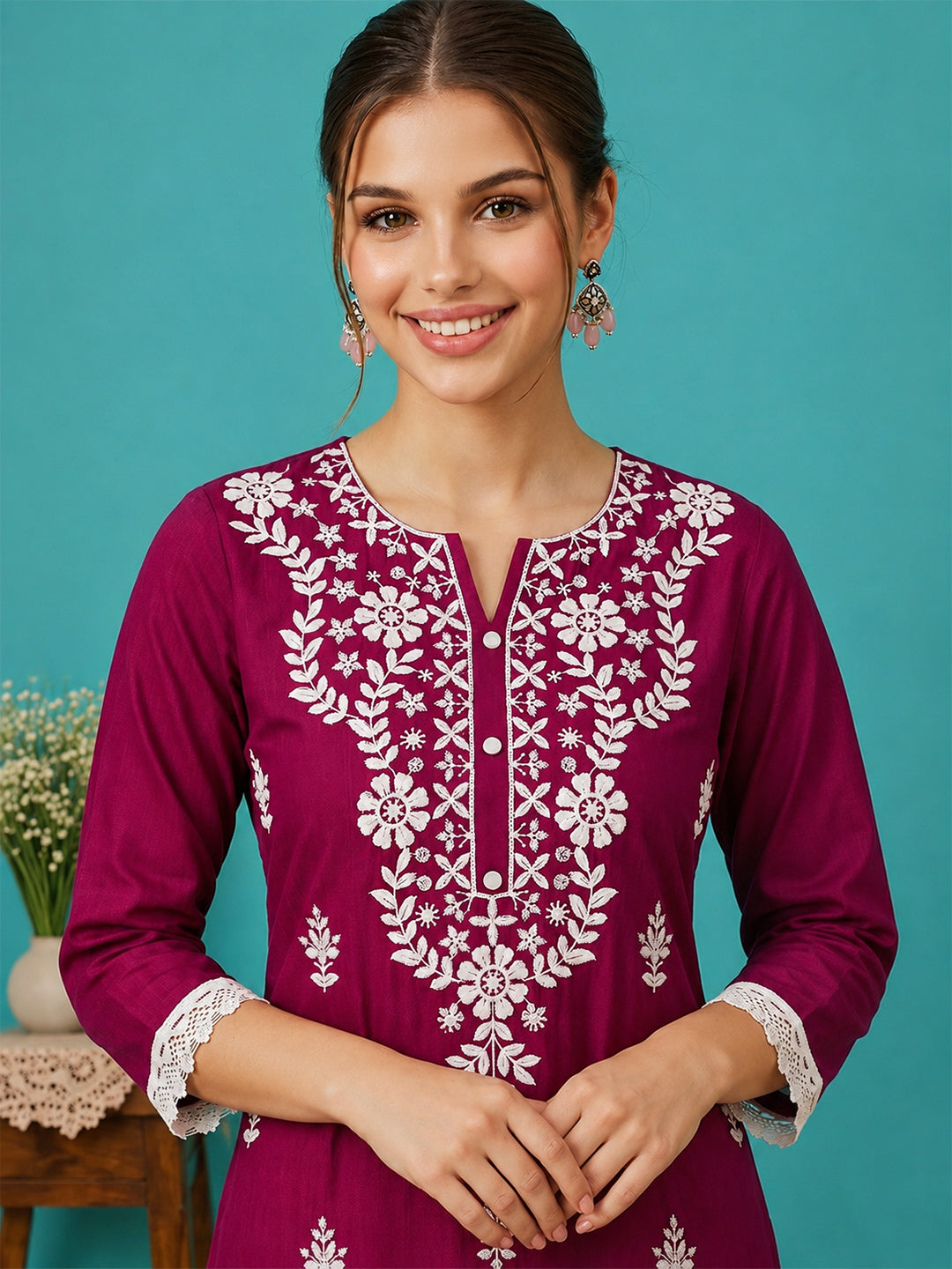 Janasya Women's Pink Silk Blend Embroidered Straight Kurta Set With Dupatta