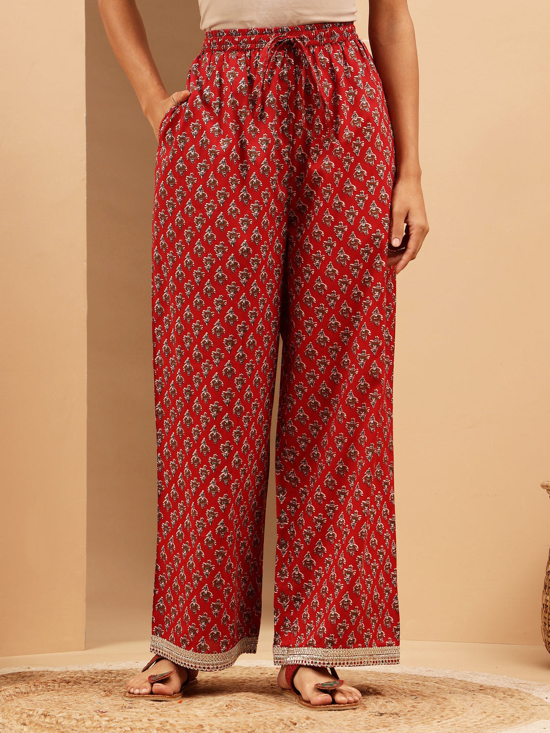 Janasya Women's Green & Maroon Pure Cotton Printed Straight Kurta Set