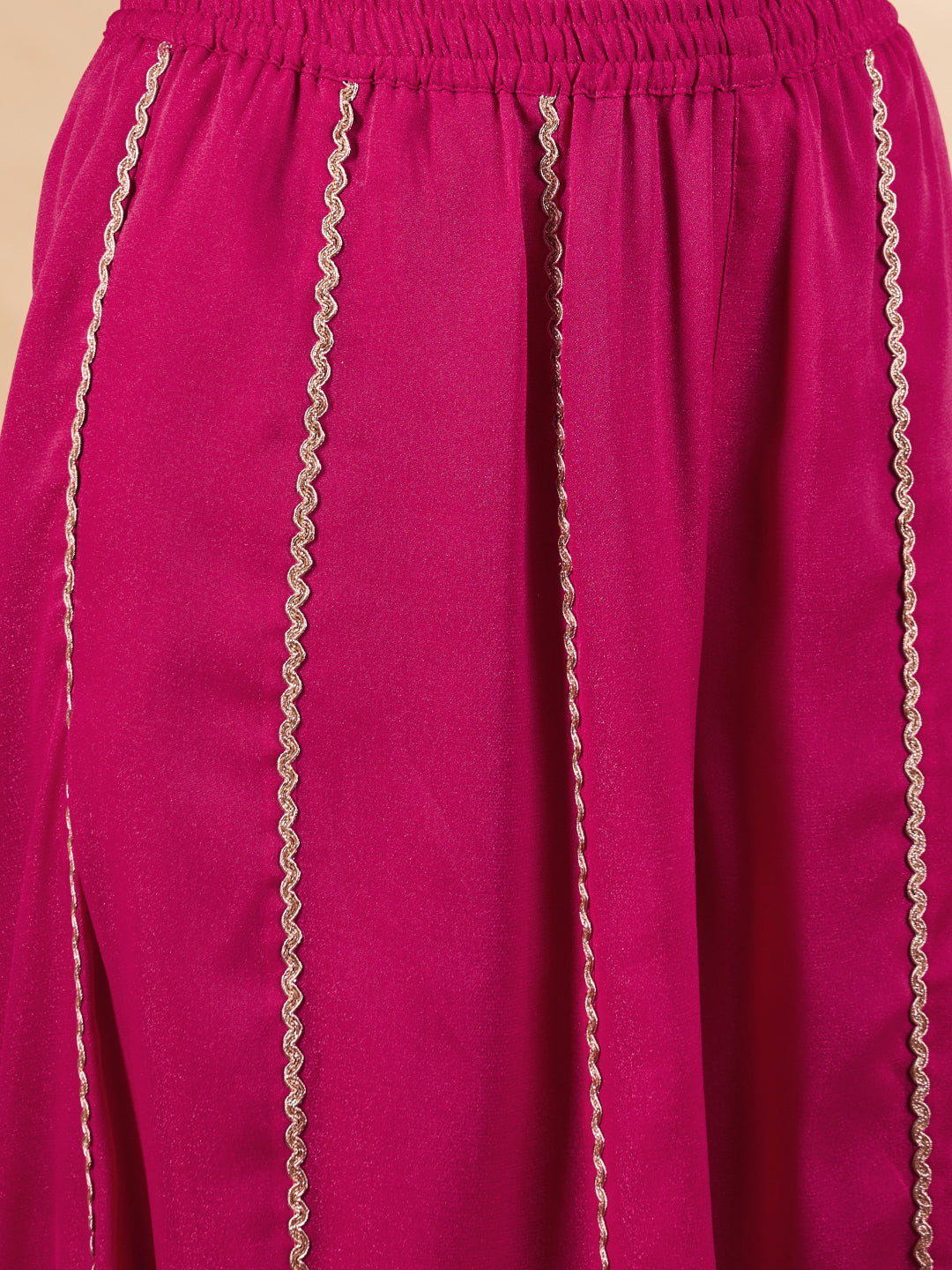 Janasya Women's Pink Georgette Sequins Zari Yoke Embroidered Straight Kurta with Sharara And Dupatta Set