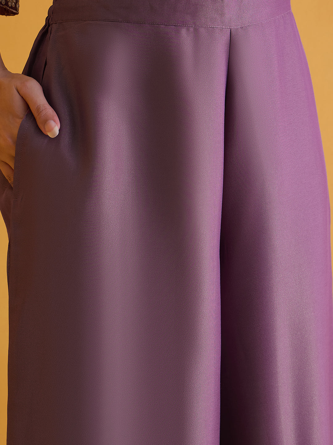 Janasya Women's Mauve Silk Blend Floral Embroidered Straight Kurta with Sharara and Dupatta Set