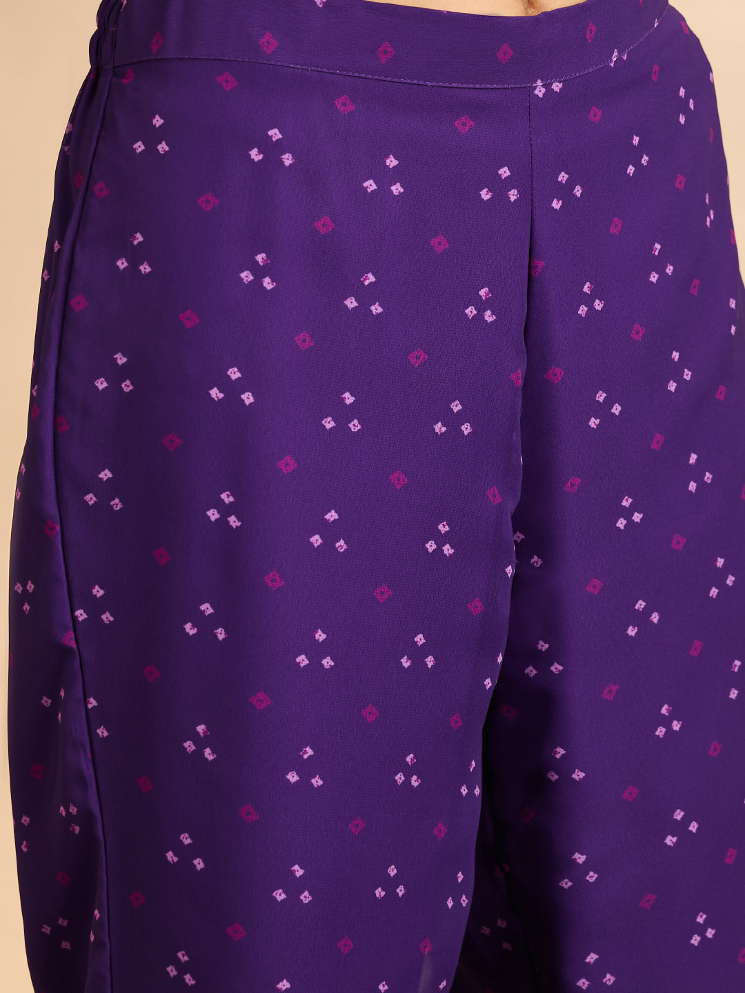 Janasya Women's Purple Georgette Zari Embroidered Bandhani Printed A-Line Kurta Set
