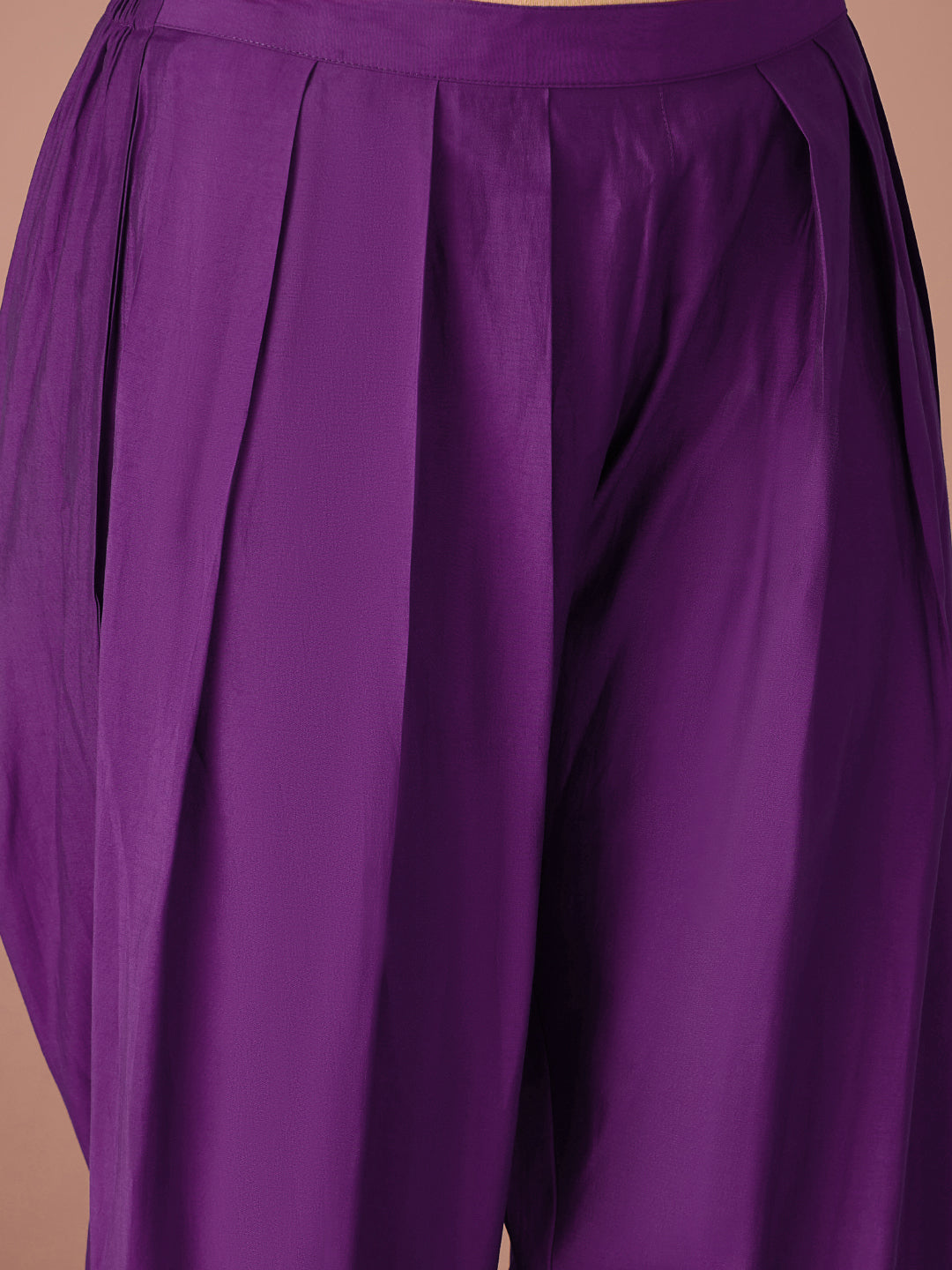 Janasya Women's Purple Chanderi Silk Floral Sequins And Zari Yoke Embroidered A-Line Kurta Salwar Set