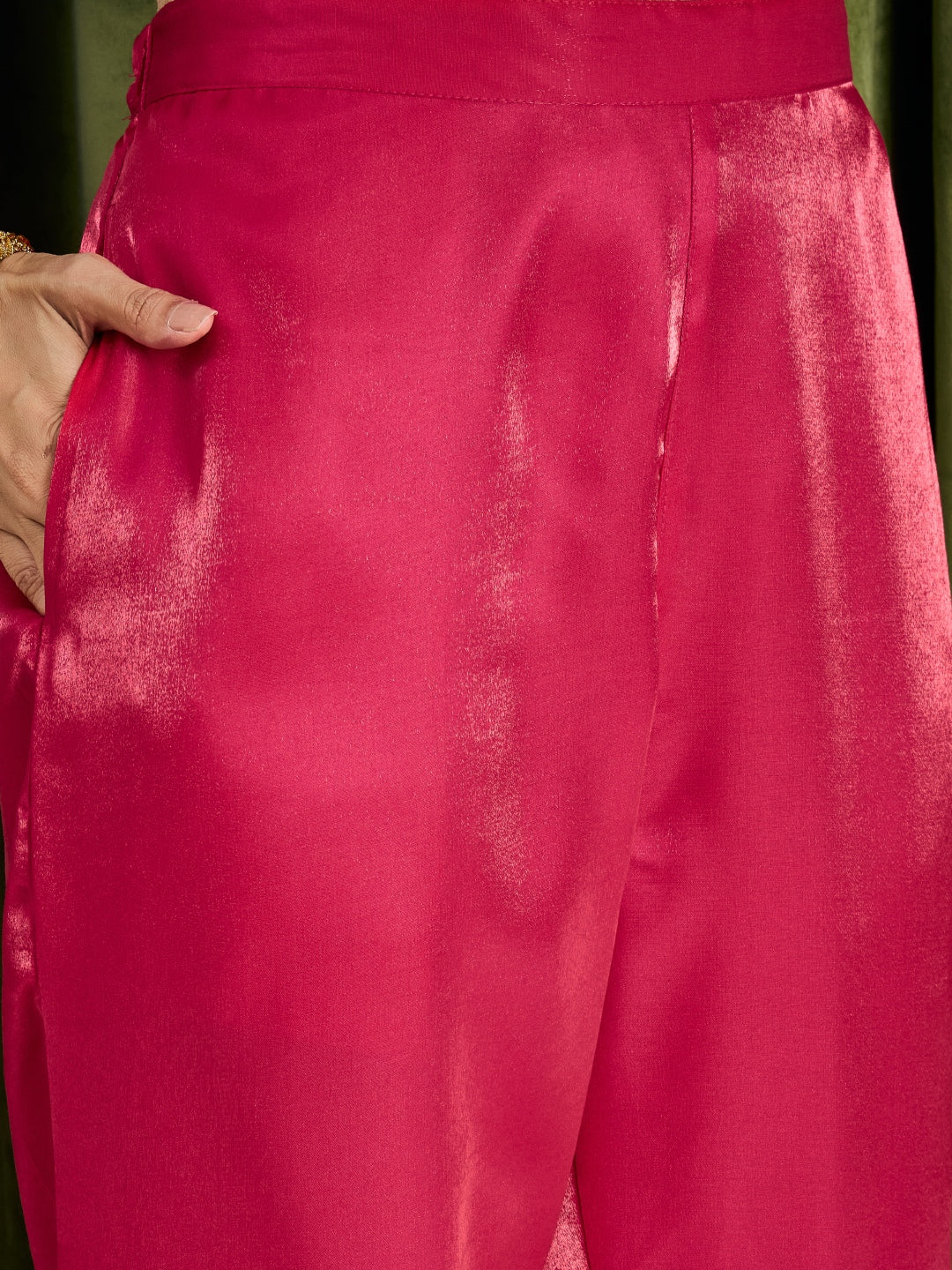 Janasya Women's Pink Silk Blend Floral Yoke Embroidered Straight Kurta Set