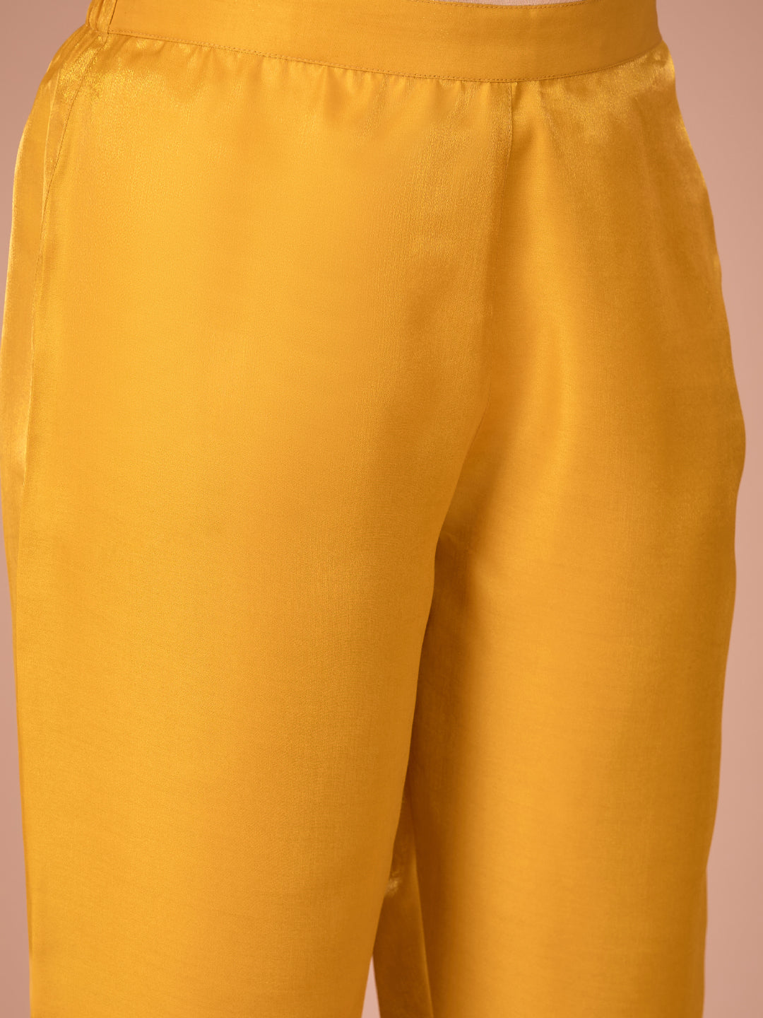 Janasya Women's Yellow Silk Blend Solid A-Line Kurta Set with Embroidered Dupatta