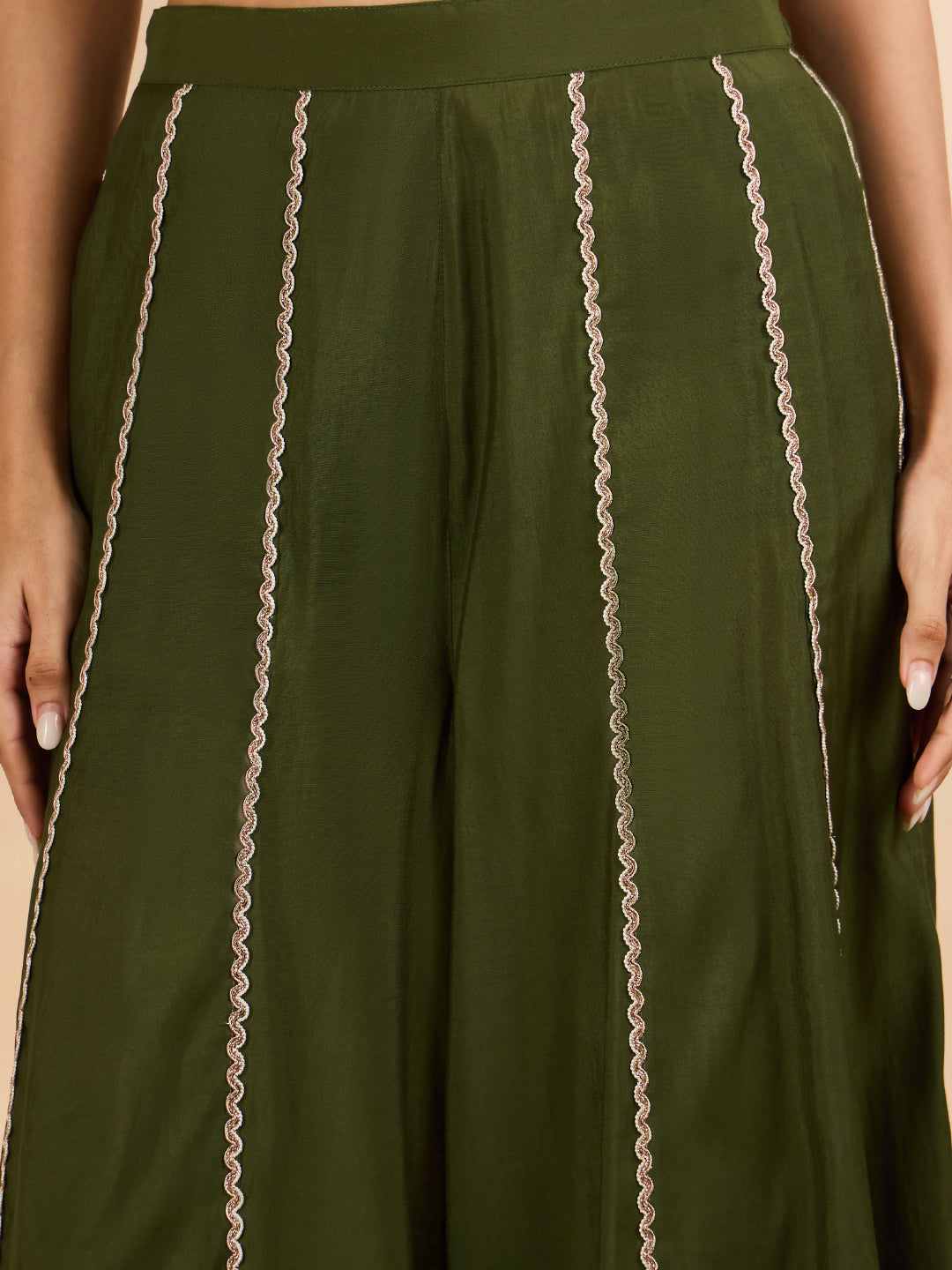 Janasya Women's Olive Green Chanderi Silk Floral Zari Embroidered Straight Kurta with Sharara and Dupatta Set