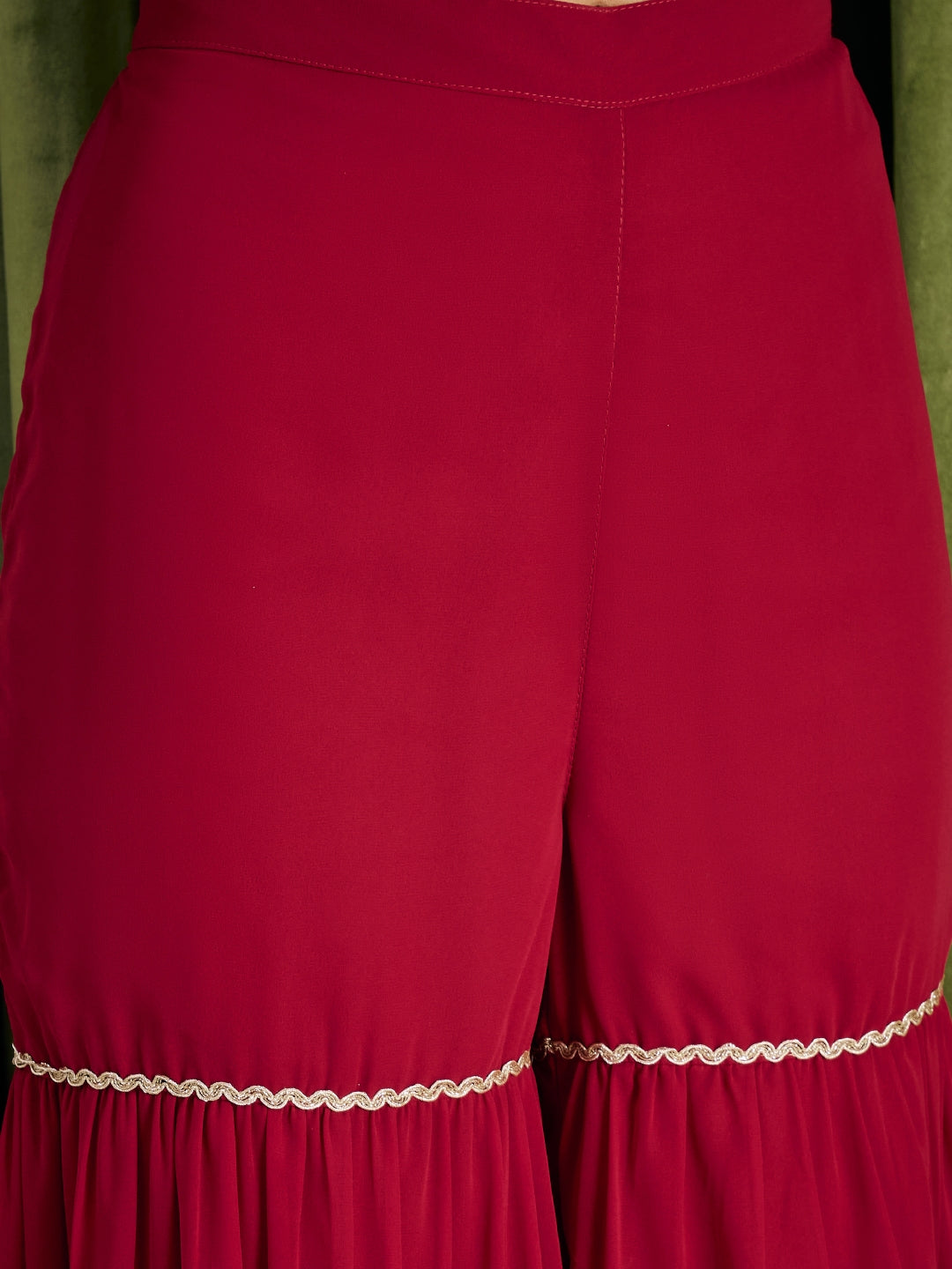 Janasya Women's Maroon Georgette Floral Zari Embroidered Straight Kurta with Sharara And Dupatta Set