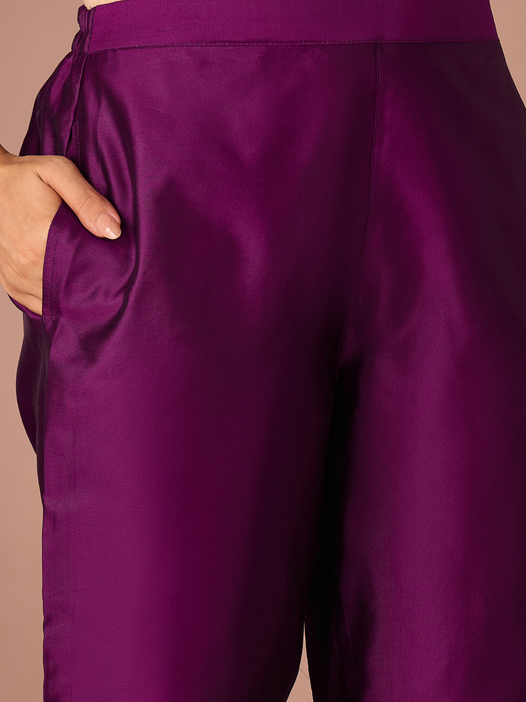 Janasya Women's Purple Chanderi Silk Floral Zari Embroidered Straight Kurta Set