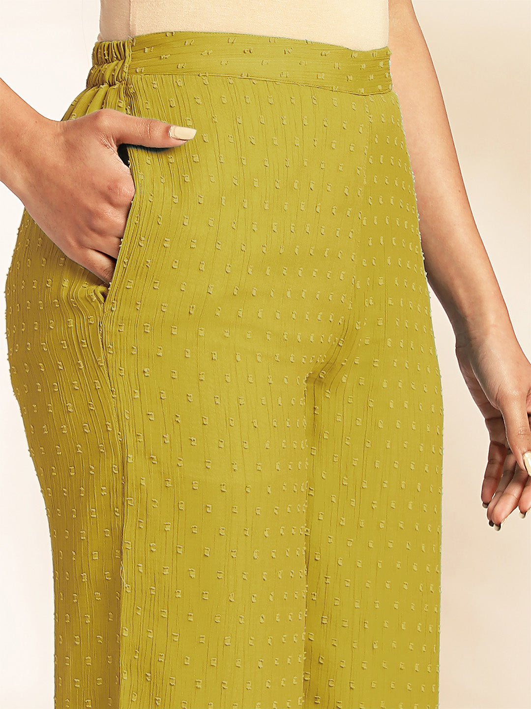 Mustard Dobby Chiffon Self Design Co-Ord Set