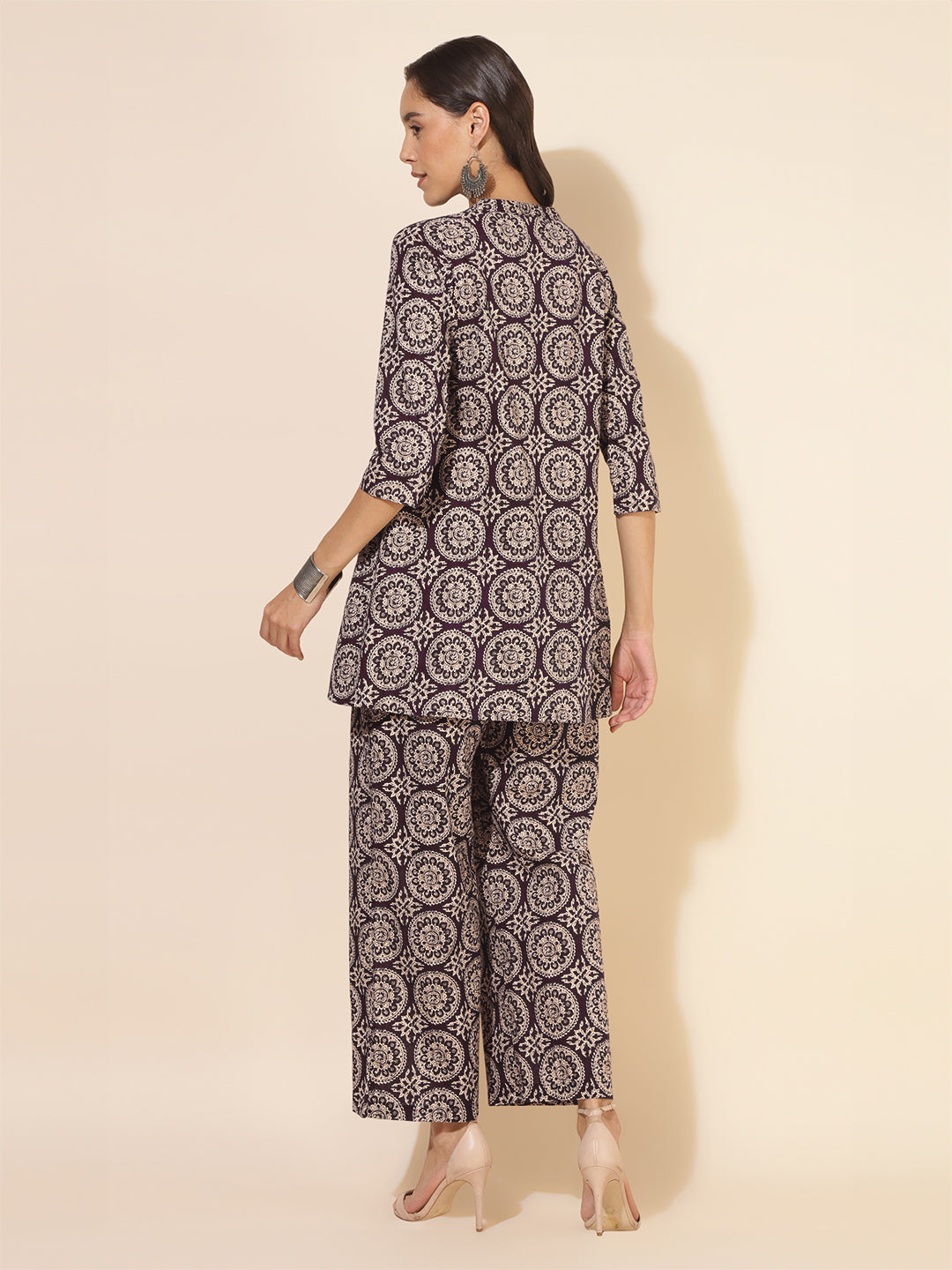 Wine Pure Cotton Ethnic Motifs Printed A-Line Co-Ord Set