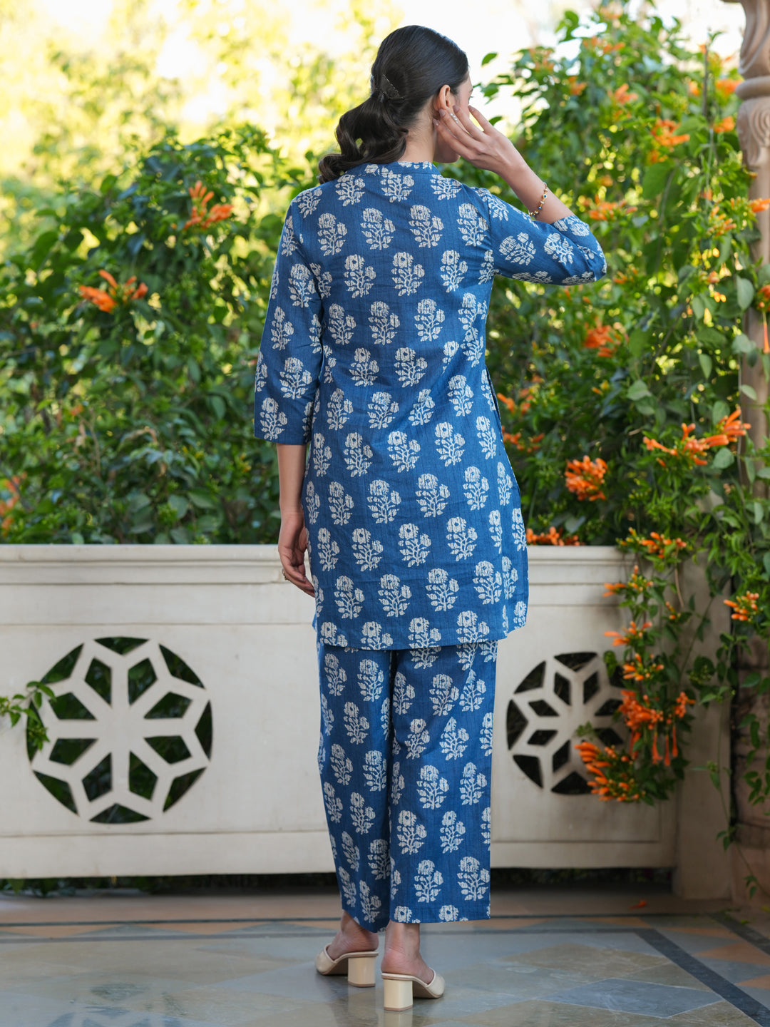 Indigo Pure Cotton Batik Printed Straight Co-ord Set