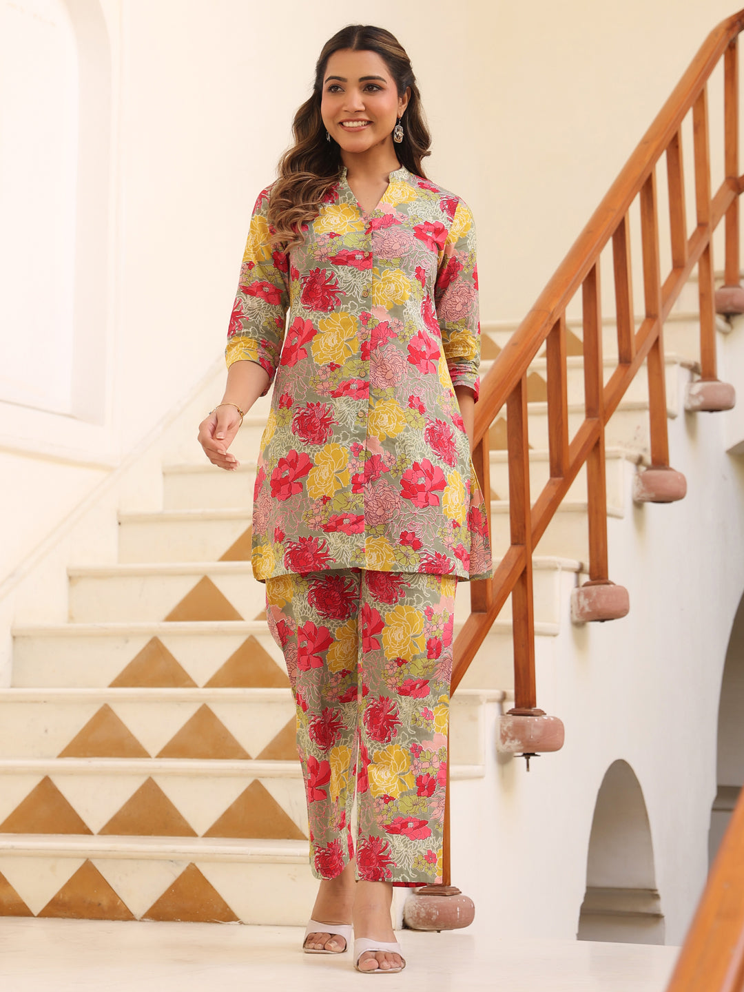 Multicolor Pure Cotton Floral Printed Straight Co-ord Set