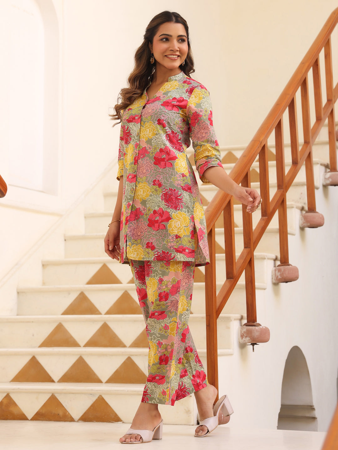 Multicolor Pure Cotton Floral Printed Straight Co-ord Set