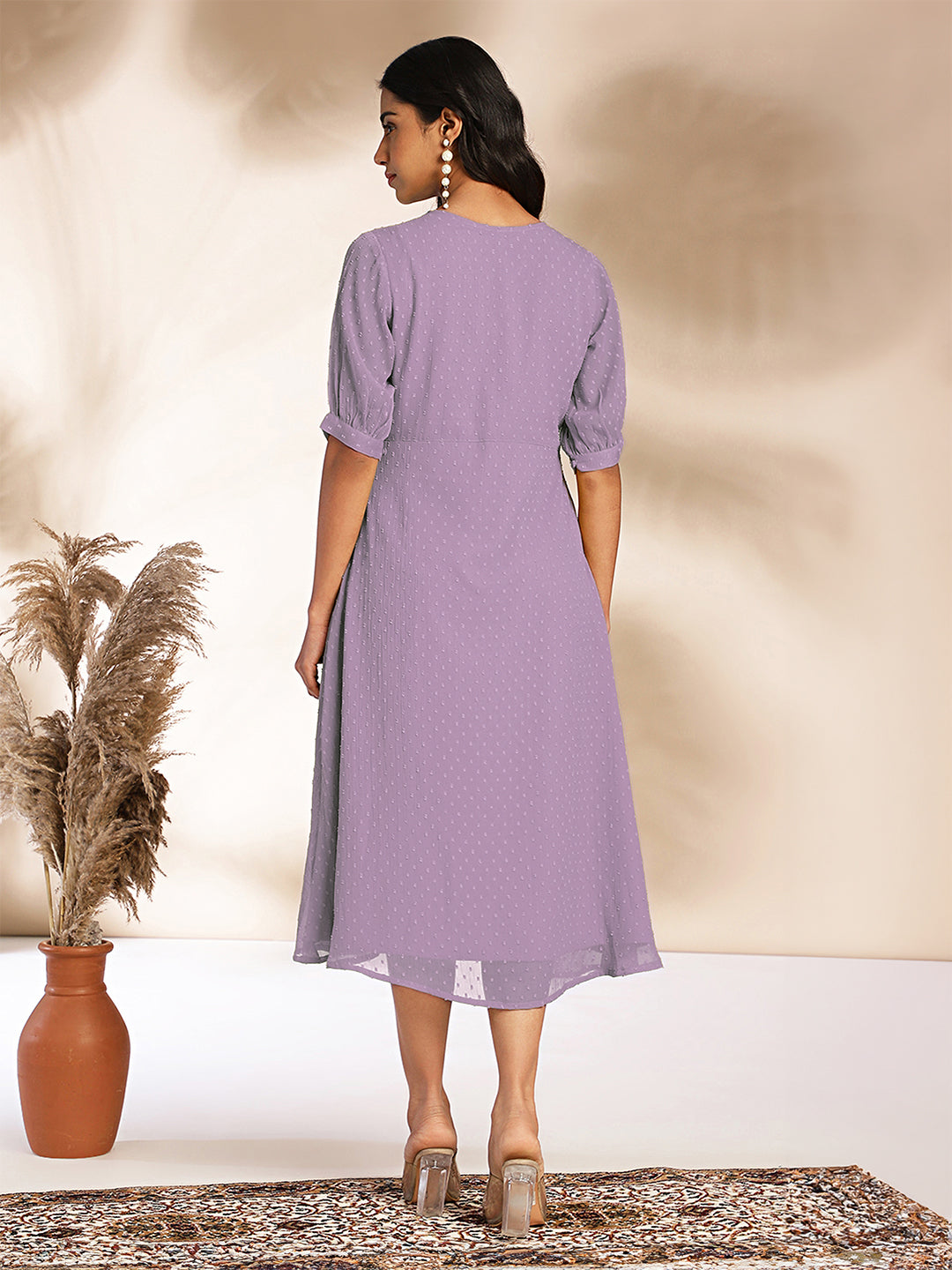 Lavender Dobby Chiffon Self Design A-Line Dress