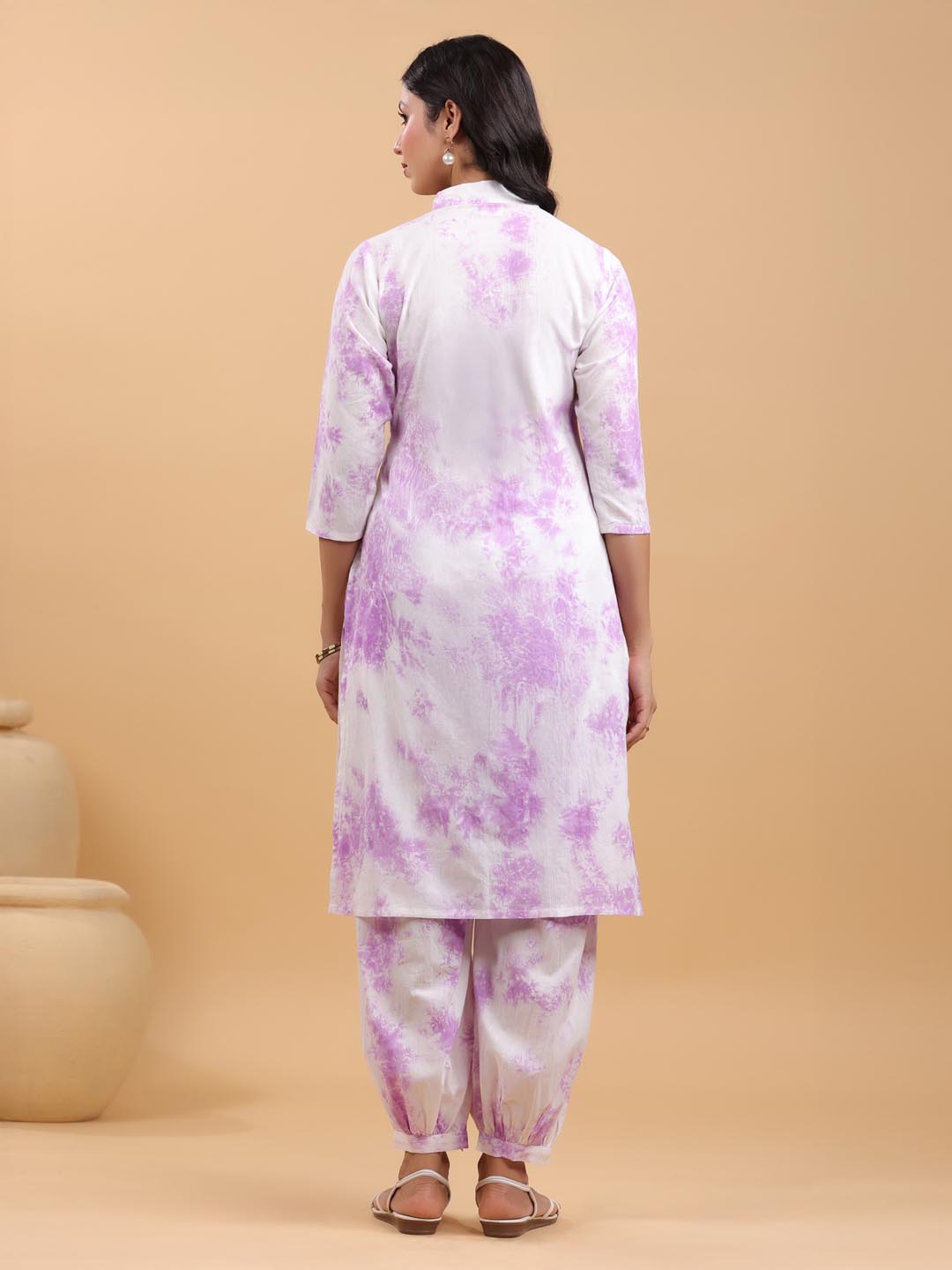 White Pure Cotton Tie & Dye Straight Kurta Set