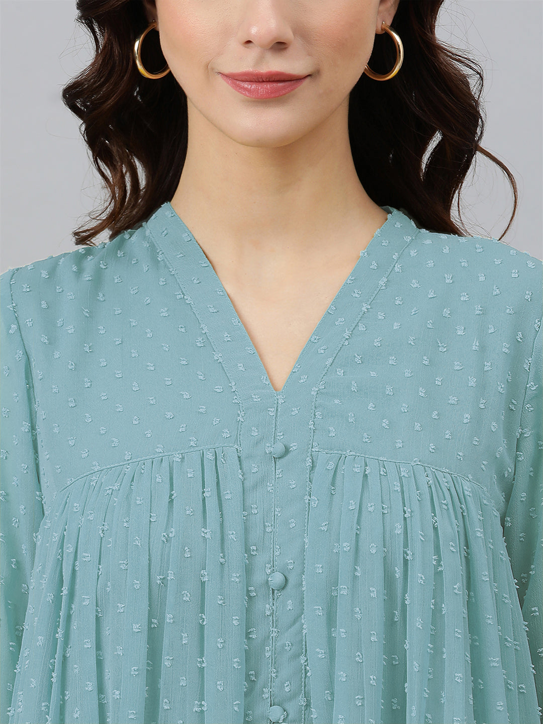 Blue Dobby Chiffon Self Design Flared Kurta