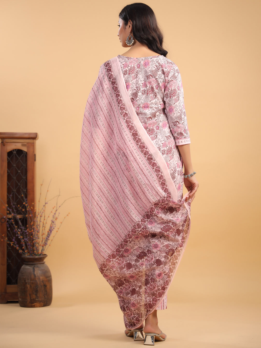 Pink Pure Cotton Floral Straight Kurta Set