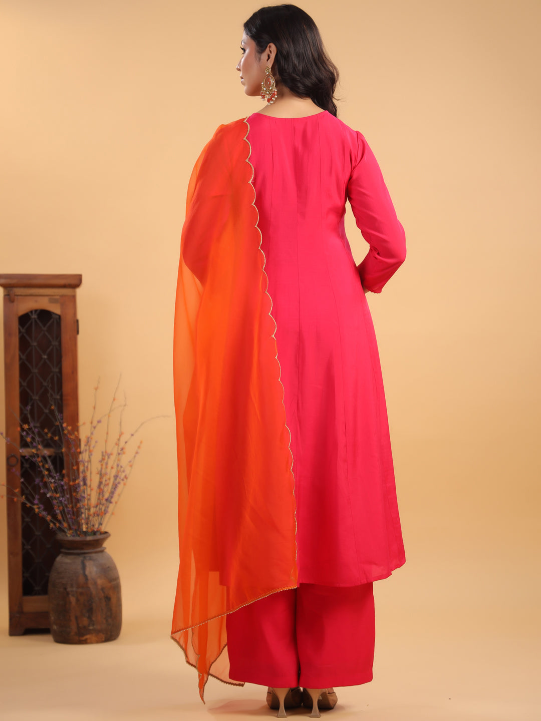 Pink Silk Blend Yoke Embroidered Anarkali Kurta Set