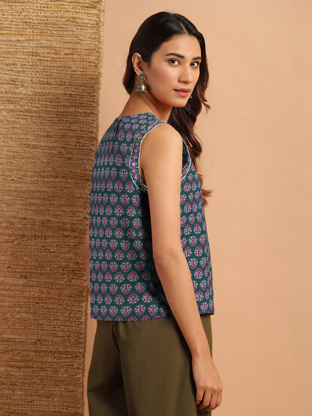 Green Pure Cotton Floral Printed Top