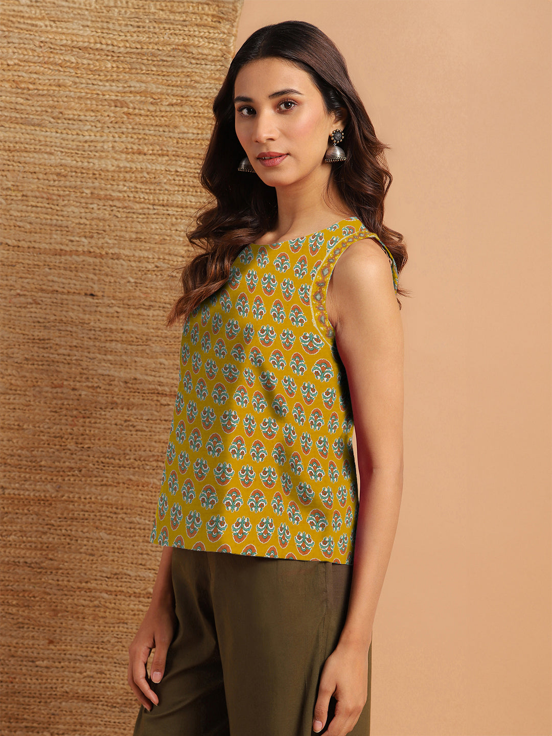 Mustard Pure Cotton Floral Printed Top