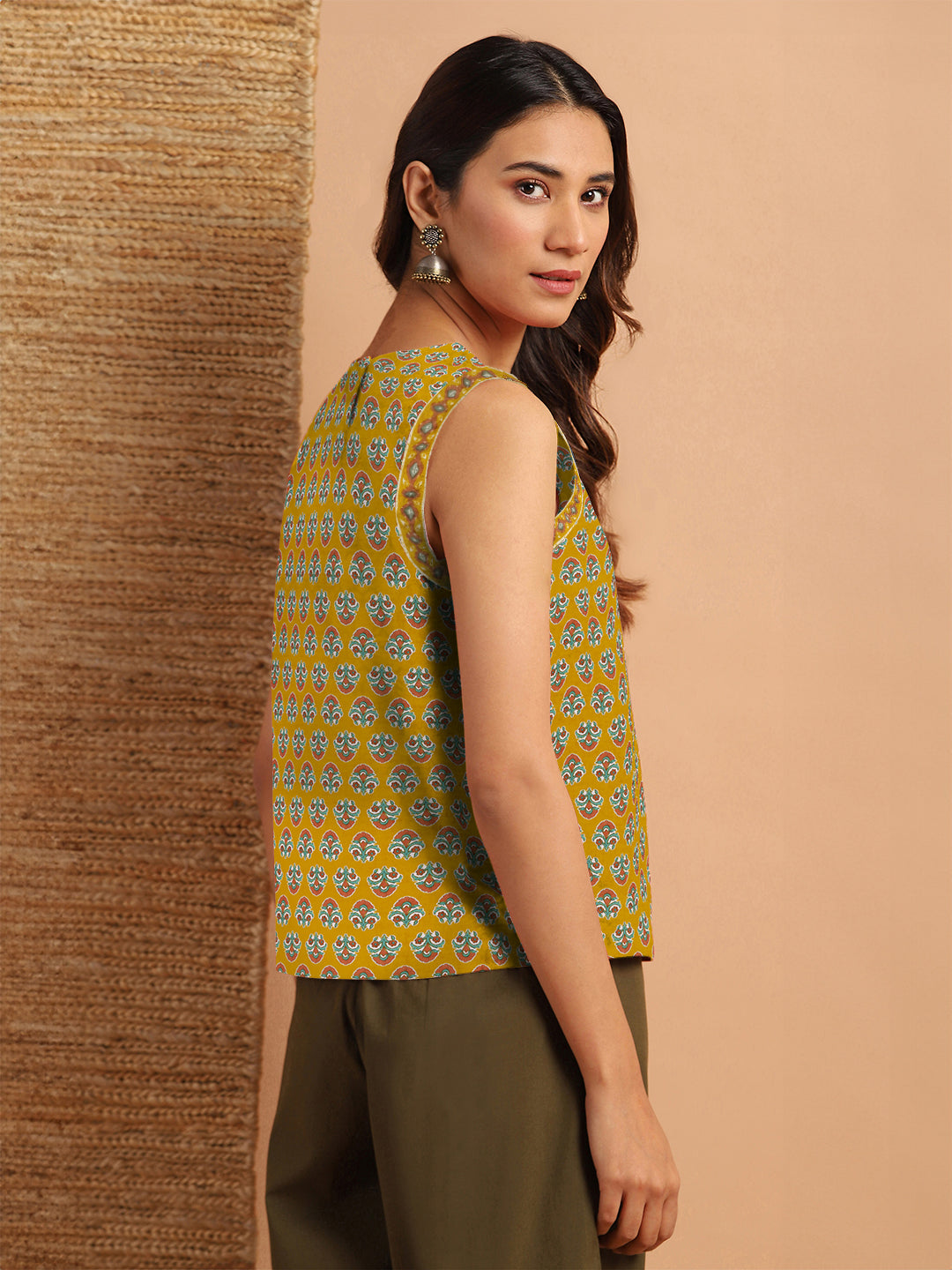 Mustard Pure Cotton Floral Printed Top