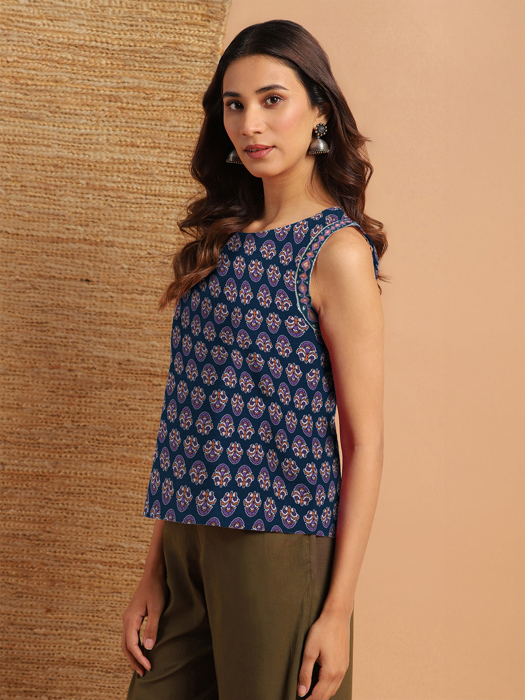 Indigo Pure Cotton Floral Printed Top