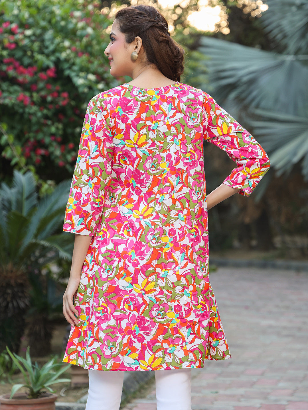 Multicolor Pure Cotton Floral Printed A-line Tunic