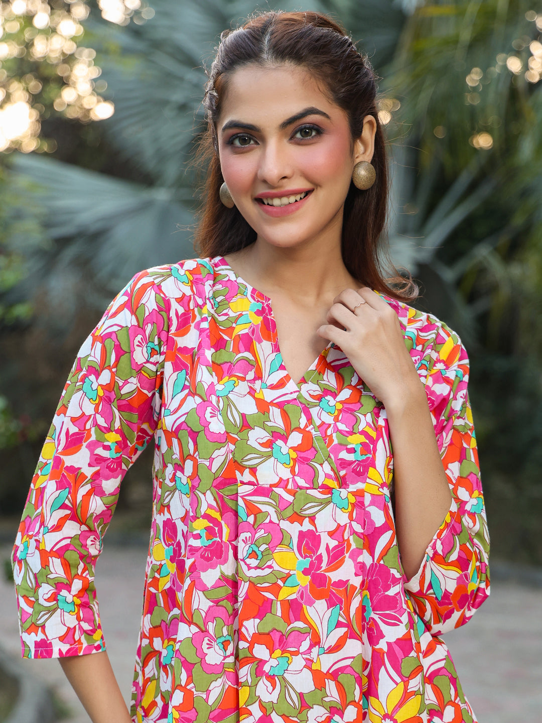 Multicolor Pure Cotton Floral Printed A-line Tunic