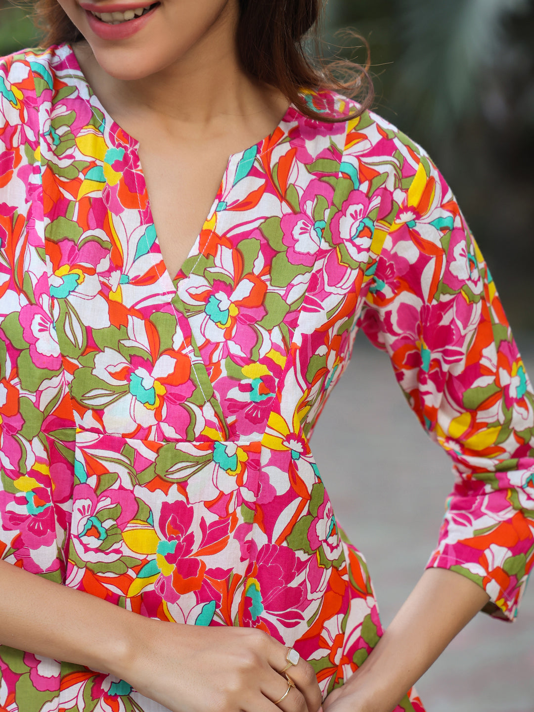 Multicolor Pure Cotton Floral Printed A-line Tunic